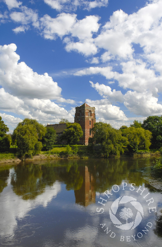 St Eata's Church reflected in the River Severn at Atcham, Shropshire.