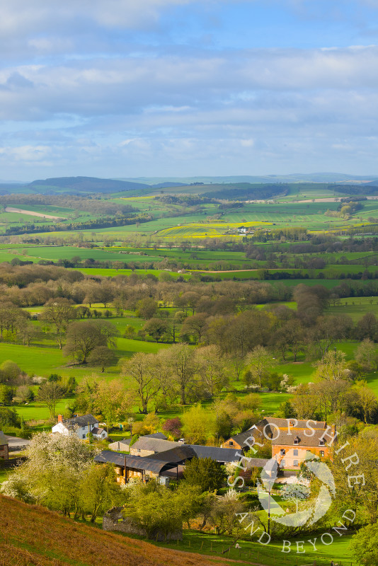 The village of Asterton seen from the Long Mynd, Shropshire Hills, England.