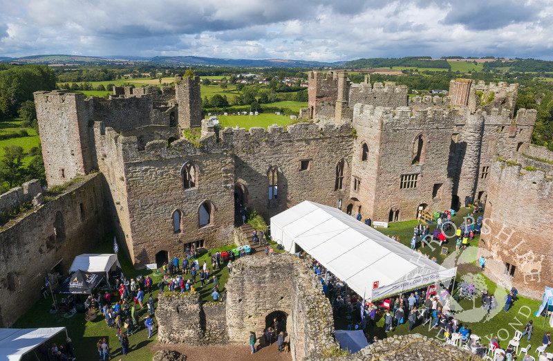 The Inner Bailey of Ludlow Castle, seen from the Great Tower of Ludlow Castle, Shropshire.