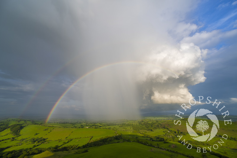 Rain clouds over south Shropshire seen from Caer Caradoc, near Church Stretton.