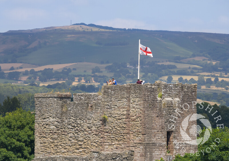 Visitors on the Great Tower, Ludlow Castle, Shropshire.