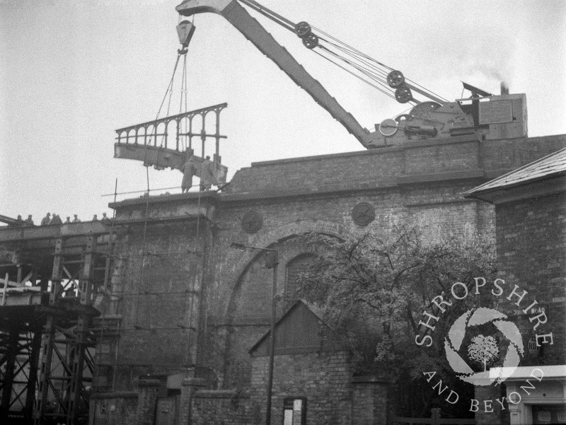 The old railway bridge being dismantled, Shifnal, Shropshire, 1953.