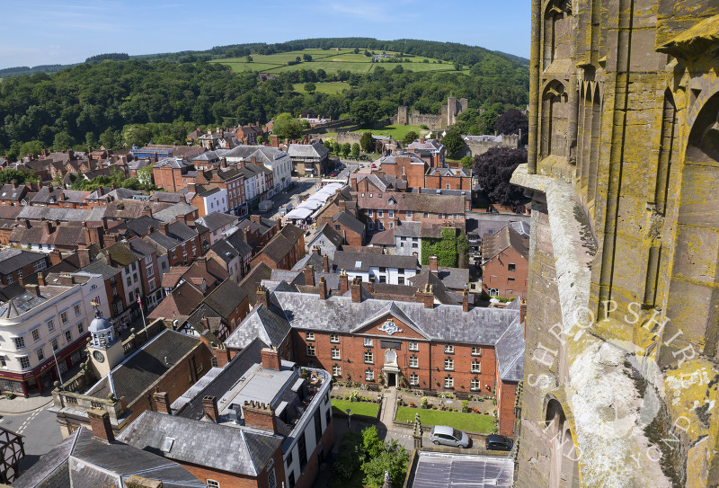 The view from the tower of St Laurence's Church, Ludlow, Shropshire.