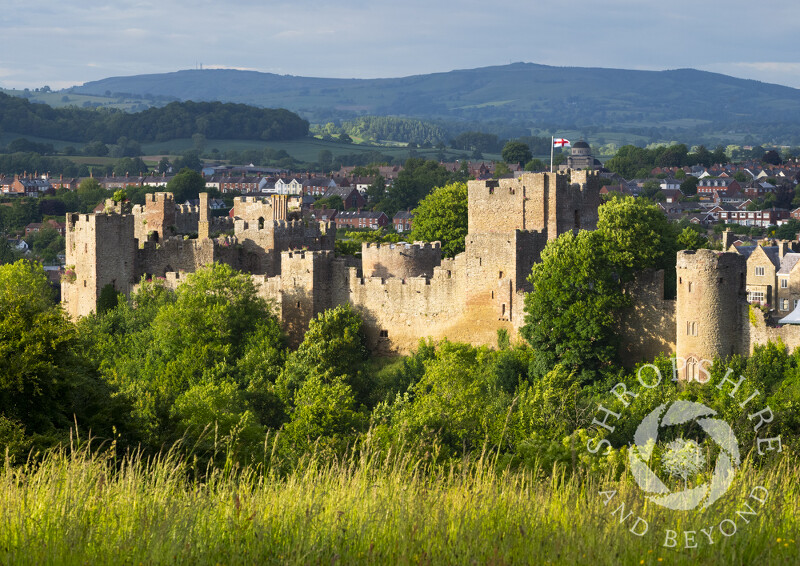 Evening summer light on Ludlow Castle, Shropshire.