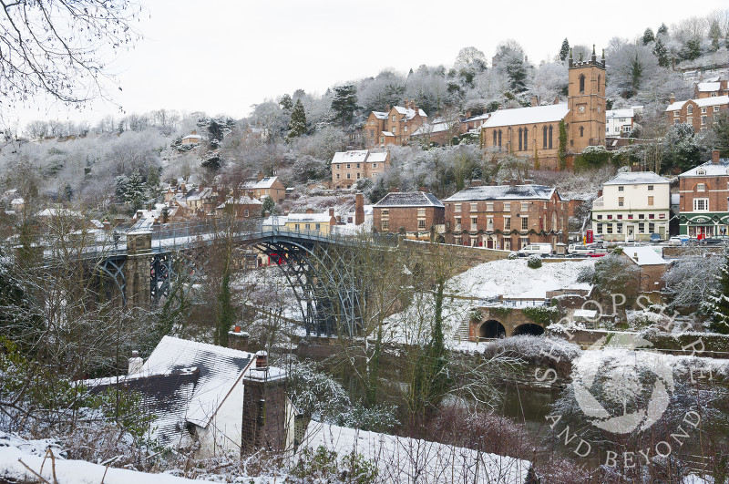 Ironbridge under a blanket of snow, Shropshire, England.