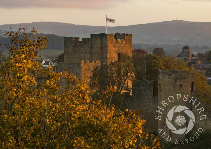 Autumn sunrise at Ludlow Castle, seen from Whitcliffe Common, Shropshire.