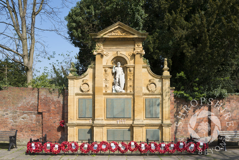 Monument dedicated to the dead of two world wars in the Garden of Remembrance, Lichfield, Staffordshire, England.