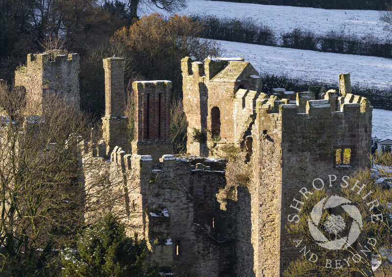 Winter at Ludlow Castle, seen from St Laurence's Tower, Shropshire.