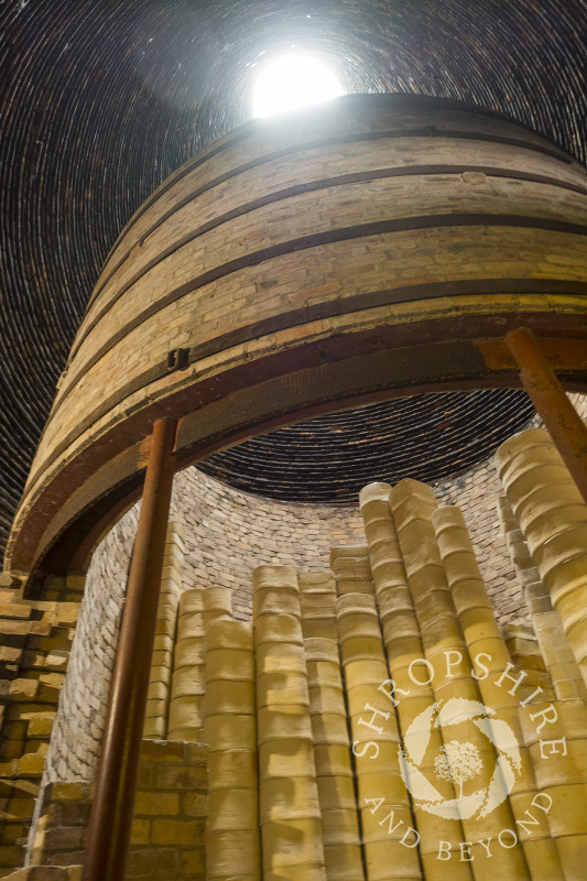 Saggers stacked in a bottle kiln at Coalport China Museum, near Ironbridge, Shropshire.