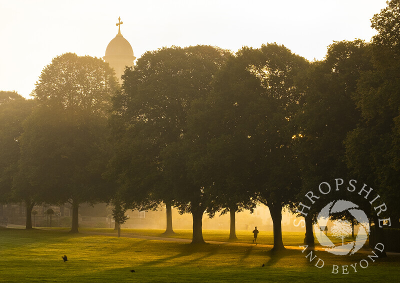 Early morning runner in the Quarry at Shrewsbury, Shropshire.