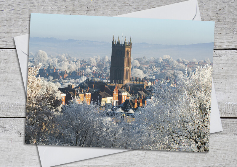 Hoar frost surrounds St Laurence's Church at Ludlow, Shropshire.