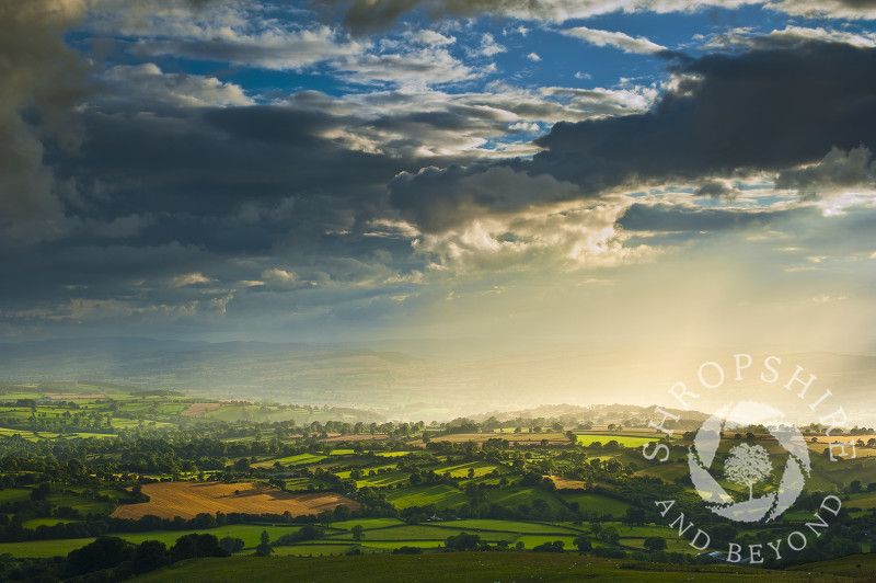 Rain clouds over South Shropshire, seen fron Brown Clee Hill, England.