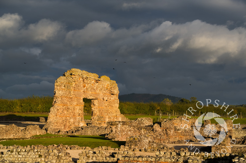 Dramatic autumn light on the remains of the Roman city at Wroxeter (or Viroconium), near Shrewsbury, Shropshire.