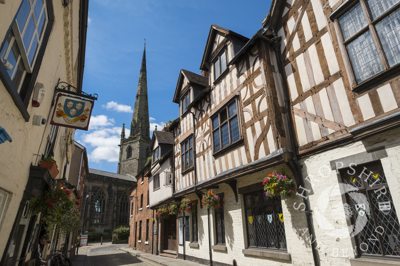 Church Street, looking towards St Alkmund's Church, Shrewsbury, Shropshire.