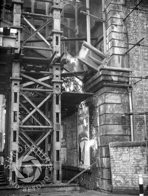 The old cast-iron bridge being dismantled, Shifnal, Shropshire, 1953.