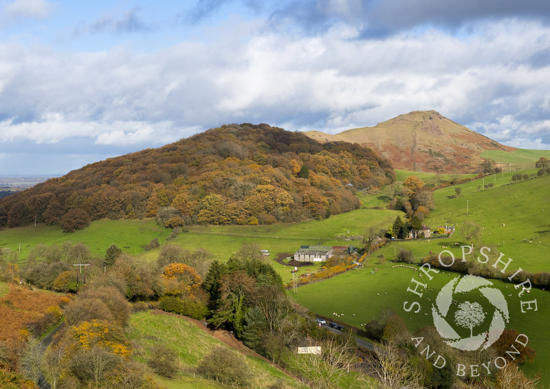 Helmeth Hill and Caer Caradoc, seen from Hazler Hill, Shropshire.