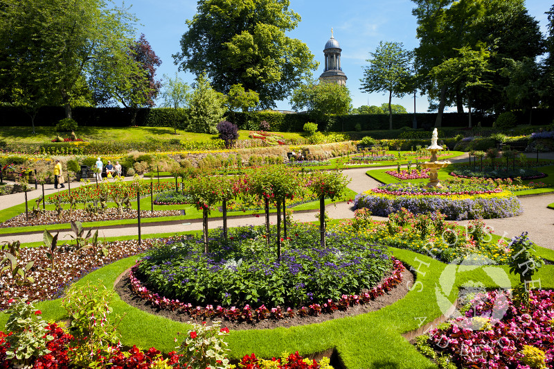 A springtime display of flowers in the Dingle, Shrewsbury, Shropshire, England.