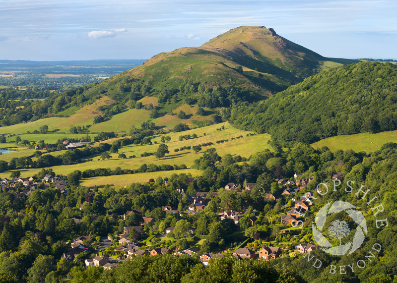 Evening light on Caer Caradoc and Church Stretton, seen from Ragleth Hill, Shropshire.