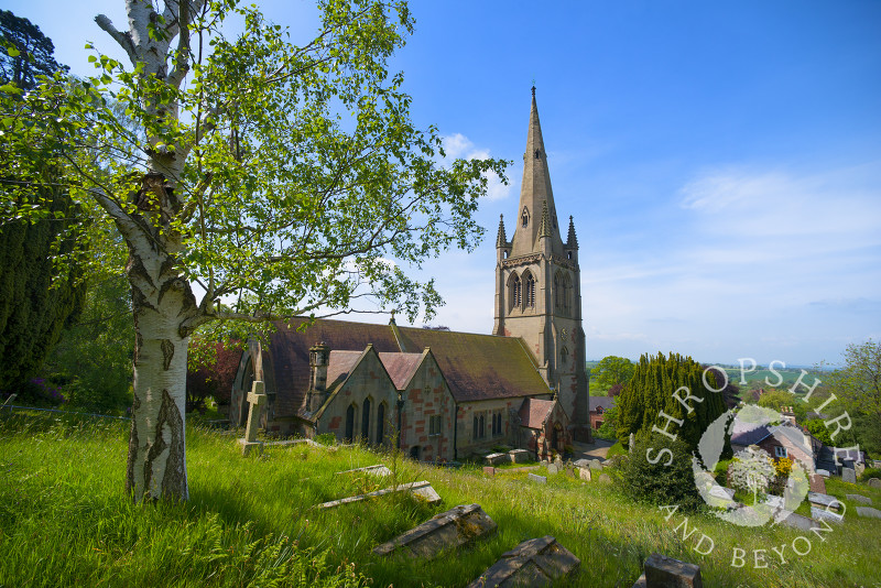 The view from the churchyard of All Saints at Clive, near Grinshill, Shropshire, England.