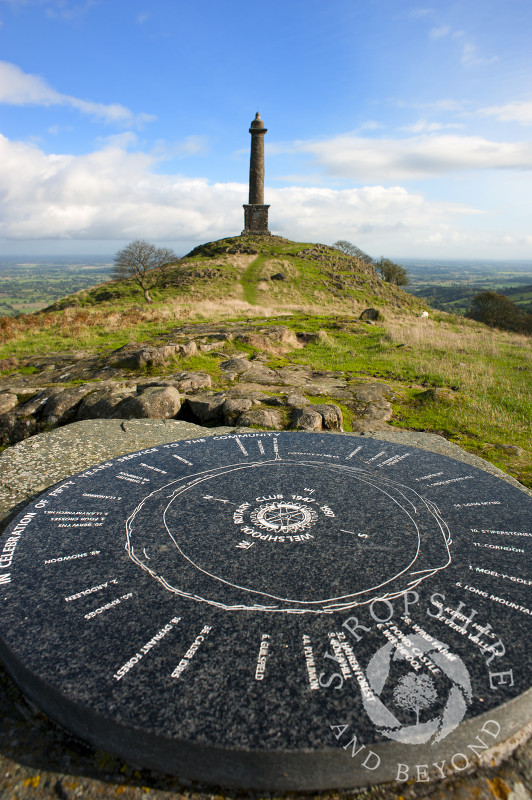 Toposcope near Rodneys Pillar on Breidden Hill in Powys, Wales.