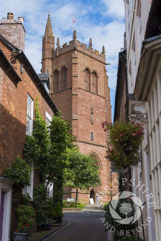 St Leonard's Church seen from Church Street, Bridgnorth, Shropshire.