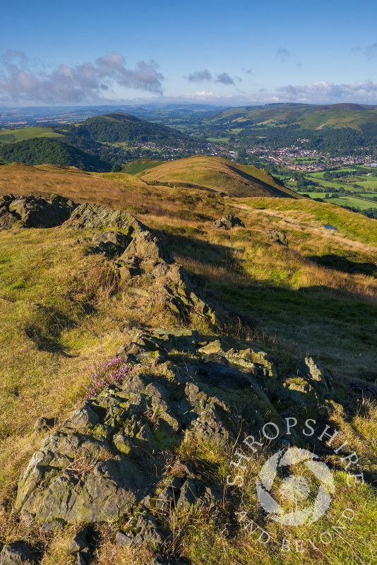 The view from the summit of Caer Caradoc in the Stretton Hills, Shropshire.