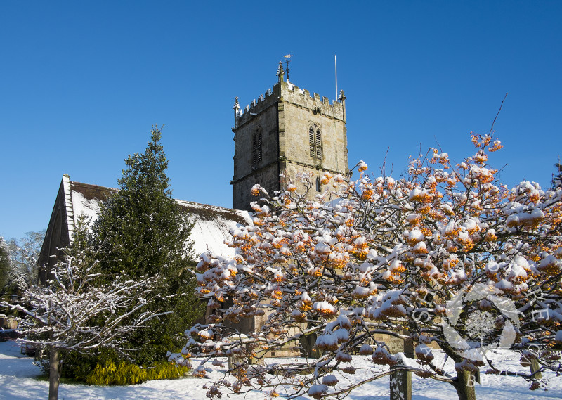 St Laurence's Church in winter, Church Stretton, Shropshire, England.