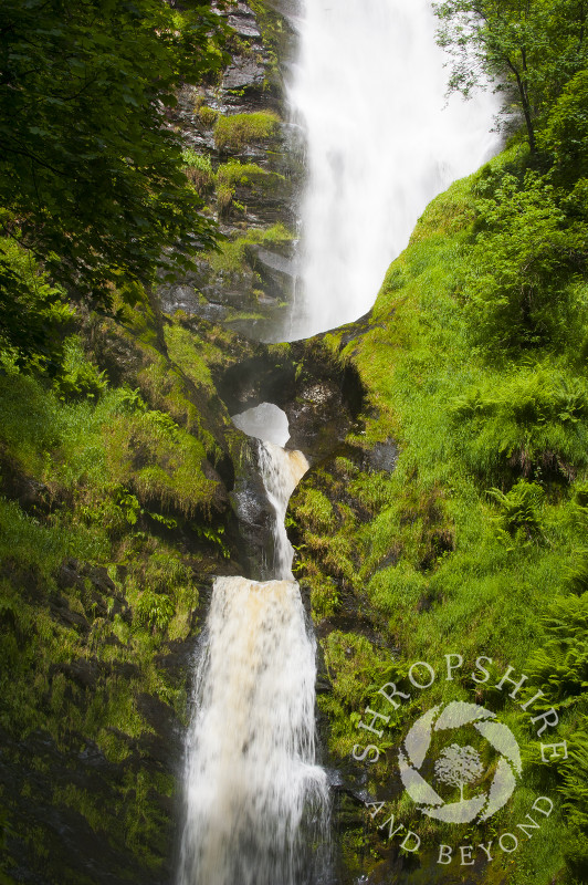 Pistyll Rhaeadr waterfall in the Berwyn Mountains, Powys, Wales.