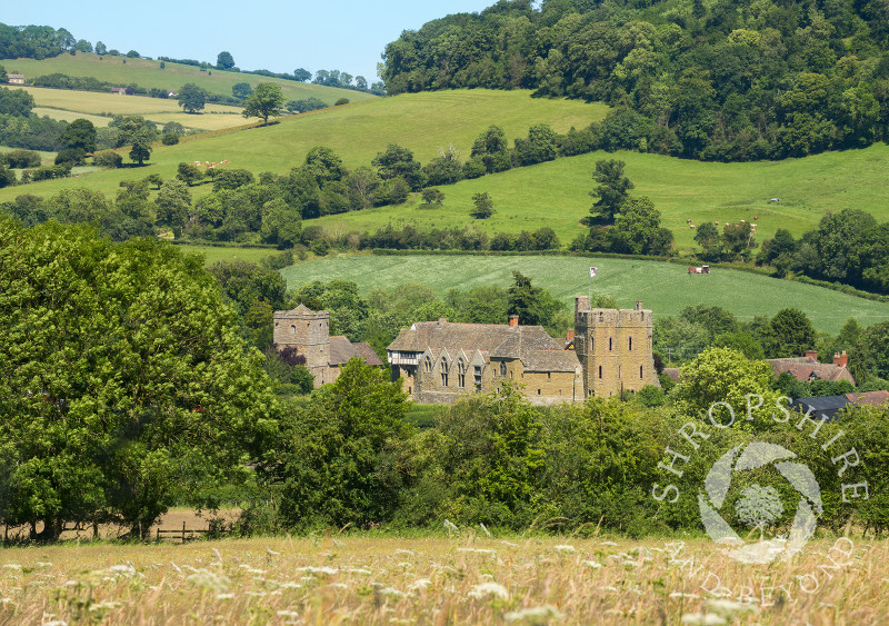 Stokesay Castle and the church of St John the Baptist, near Craven Arms, Shropshire.