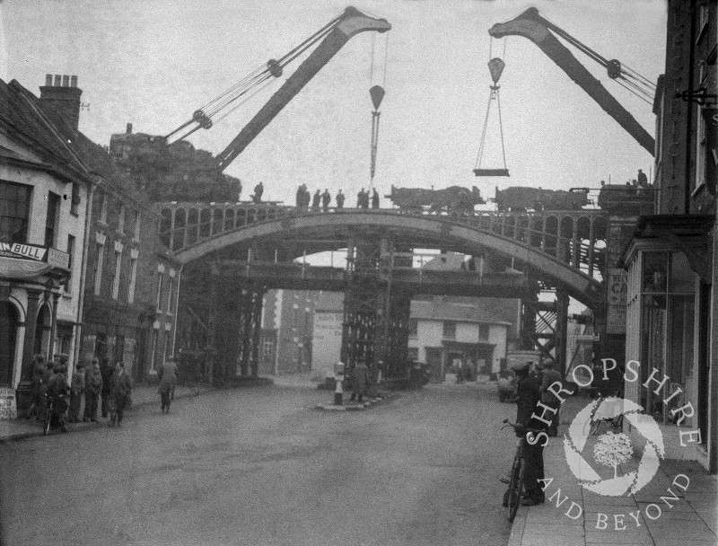 The old railway bridge being dismantled, Shifnal, Shropshire, 1953.