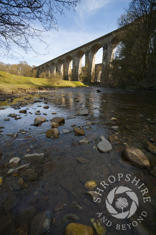 River Ceiriog beneath Chirk Aqueduct and viaduct on the English/Welsh border.