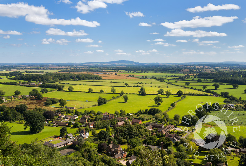 North Shropshire and the village of Grinshill seen from the summit of Grinshill Hill, Shropshire.