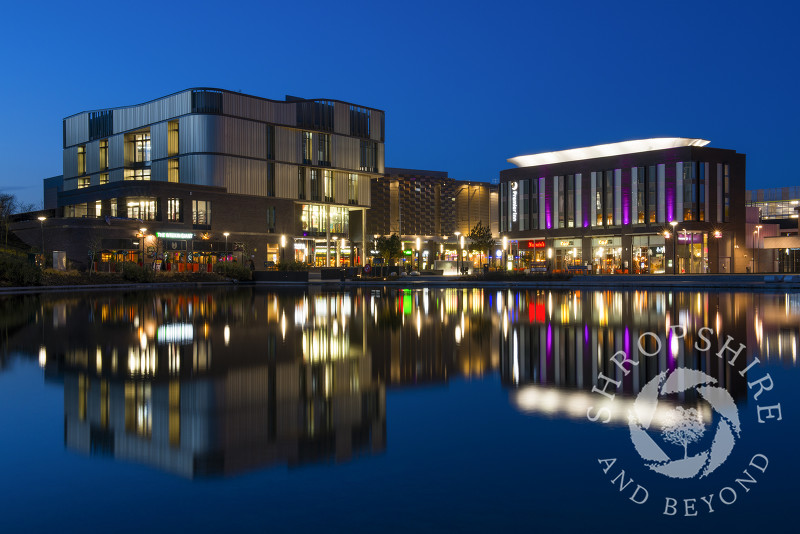 Southwater reflected in the lake at Telford, Shropshire, England.