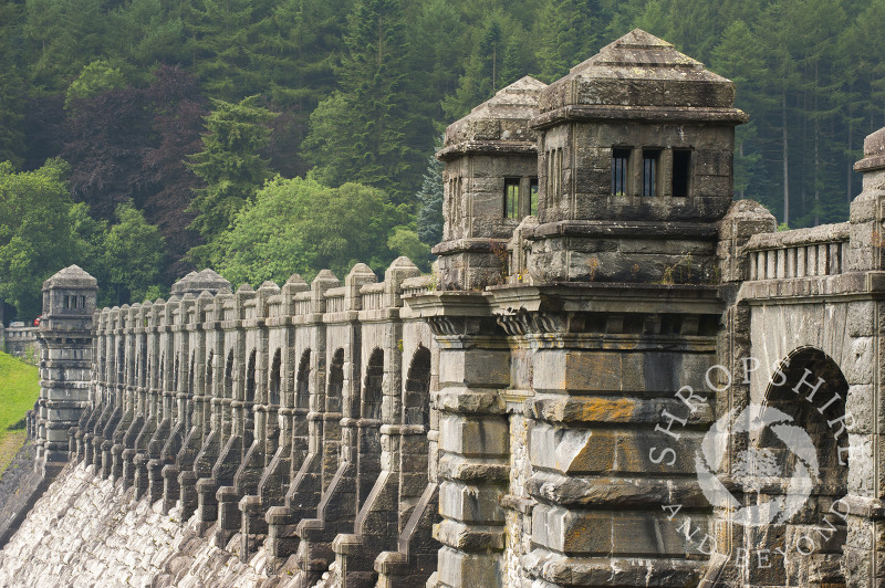 The dam at Lake Vyrnwy in Montgomeryshire, Powys, Wales.