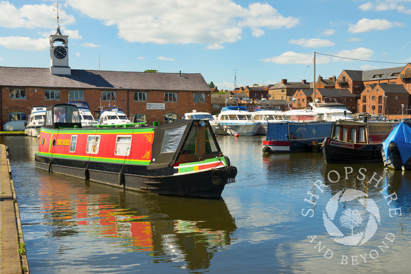 Boats in the canal basin at Stourport-on-Severn, Worcestershire, England.