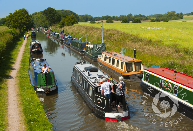 Canal boats on the Shropshire Union Canal at Norbury Junction, Staffordshire, England.