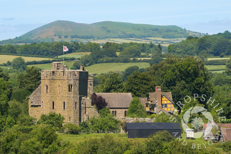 Stokesay Castle and Ragleth Hill, near Craven Arms, Shropshire.