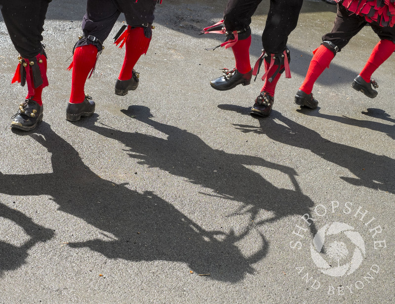 Shadows from Ironmen and Severn Gilders morris dancers performing at the Day of Dance, Bishop's Castle, Shropshire.