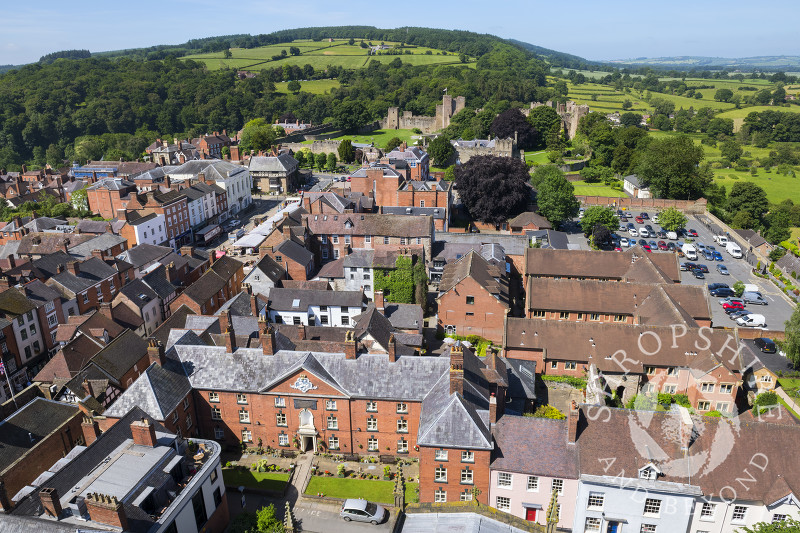 The view from the tower of St Laurence's Church, Ludlow, Shropshire.