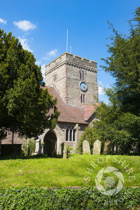 The churchyard at St Peter's in the village of Stanton Lacy, near Ludlow, Shropshire, England.