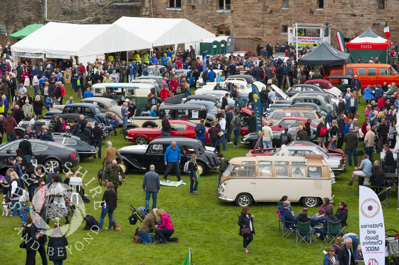 Looking down on the castle grounds at Ludlow Spring Festival.
