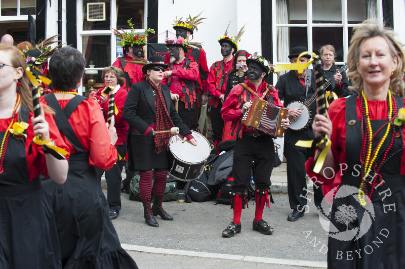 Ironmen and Severn Gilders morris dancers at the Green Man Festival, Clun, Shropshire, England.