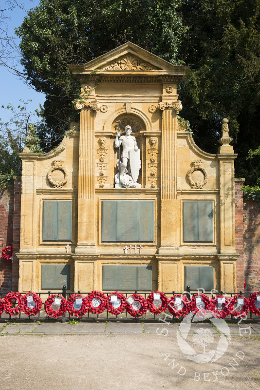 Monument dedicated to the dead of two world wars in the Garden of Remembrance, Lichfield, Staffordshire, England.