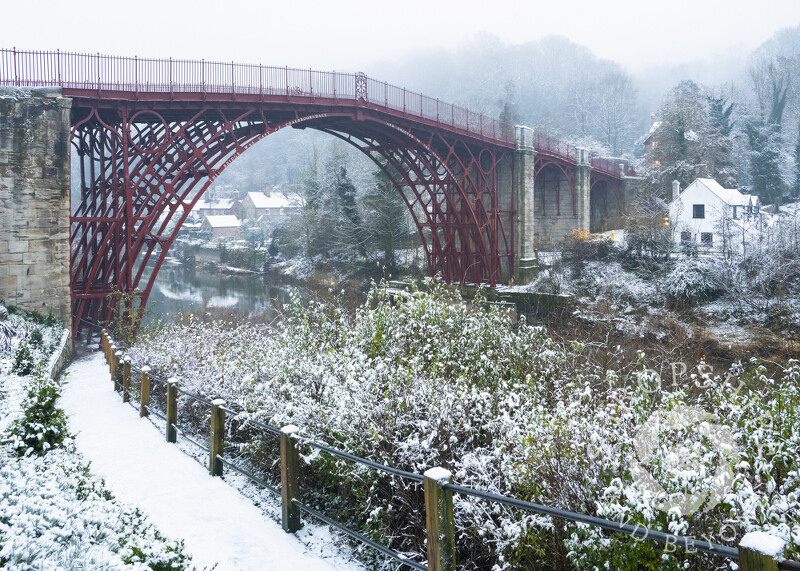 Winter snow at Ironbridge, Shropshire.