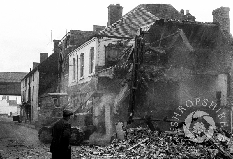 Buildings being demolished in Bradford Street, Shifnal, Shropshire, in 1966.