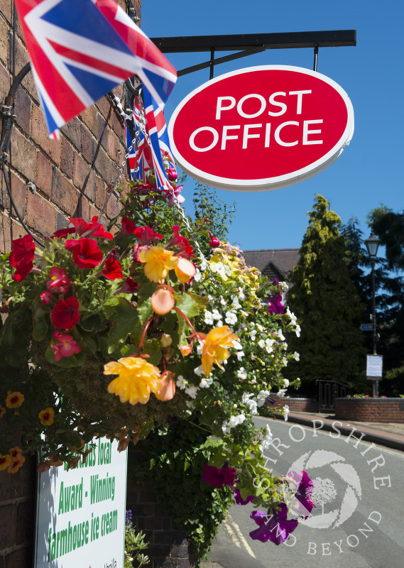 Flowers outside the Post Office and shop in Upper Arley, Worcestershire.