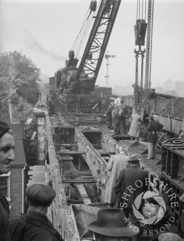 The old railway bridge being dismantled, Shifnal, Shropshire, 1953.