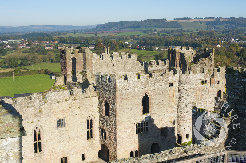 The ruined medieval castle at Ludlow, Shropshire, England.