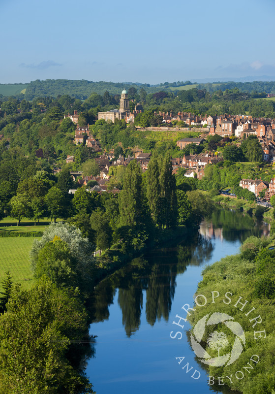 The town of Bridgnorth and River Severn seen from High Rock, Shropshire, England.