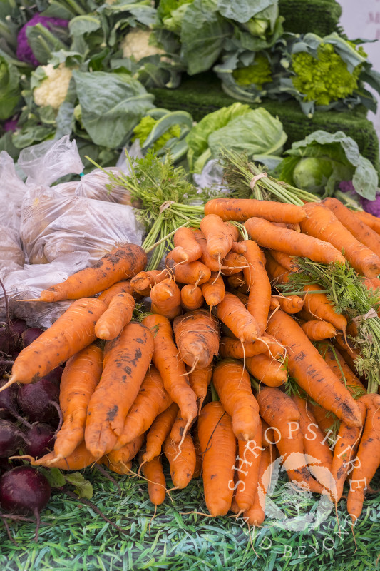 A selection of vegetables at Ludlow Food Festival, Shropshire.